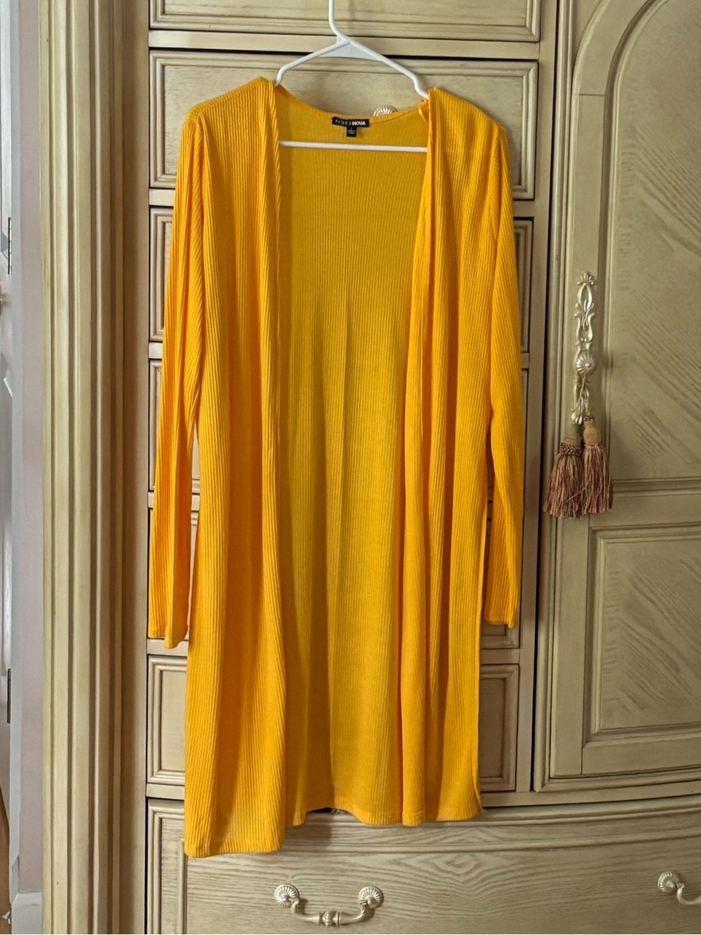 Fashion Nova Mustard Yellow Ribbed Open-Front Cardigan